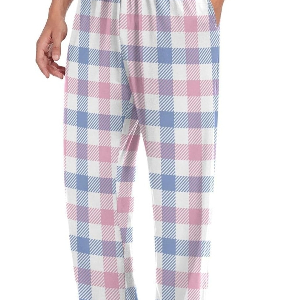 Plaid Men's Pants in Blue and Pink